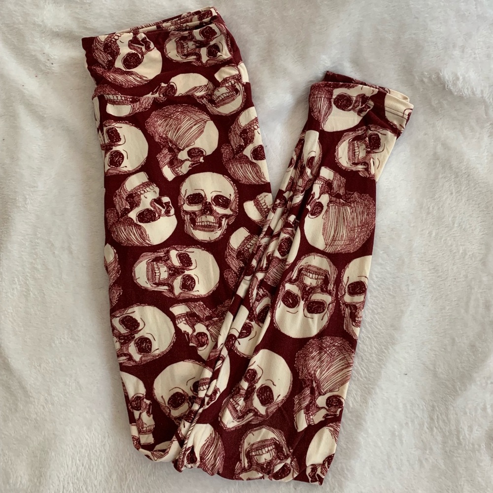 Lularoe OS Halloween Skull Maroon Leggings